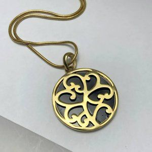 Swirl Gold Black Round Medallion Necklace 18" NWT